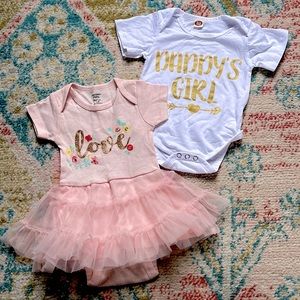 Bundle of 2 Baby Girl Onesies with Tutu and Glitter